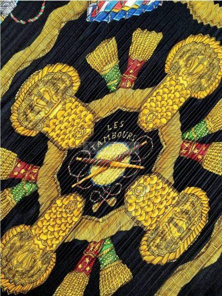 1001-Khăn lụa-HERMES Les Tambours pleated scarf1