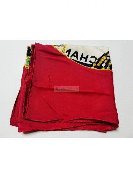 1011-Khăn lụa-CHANEL Red and Black Signature Logo Motif Scarf (~85cm x 85cm)10