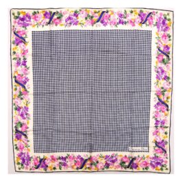 1019-Khăn lụa vuông-Christian Dior houndstooth and floral scarf-Khá mới