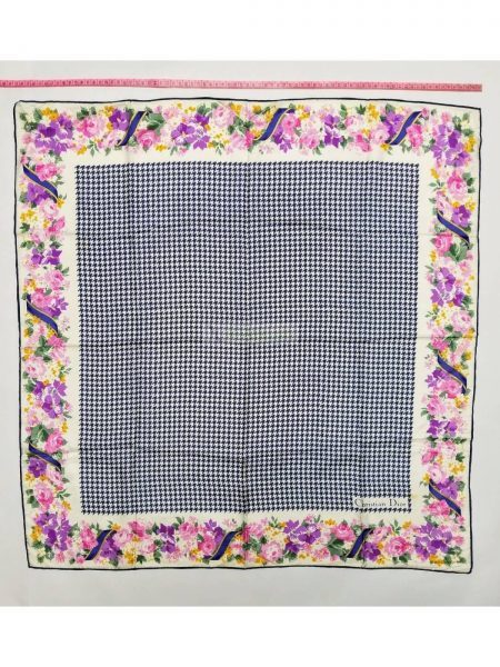 1019-Khăn-Christian Dior floral edging pattern scarf (~77cm x 77cm)0