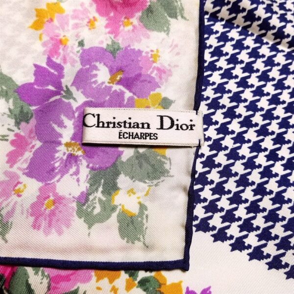 1019-Khăn lụa vuông-Christian Dior houndstooth and floral scarf-Khá mới4