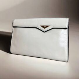 1393-Ví cầm tay-JUNKO KOSHINO white leather clutch