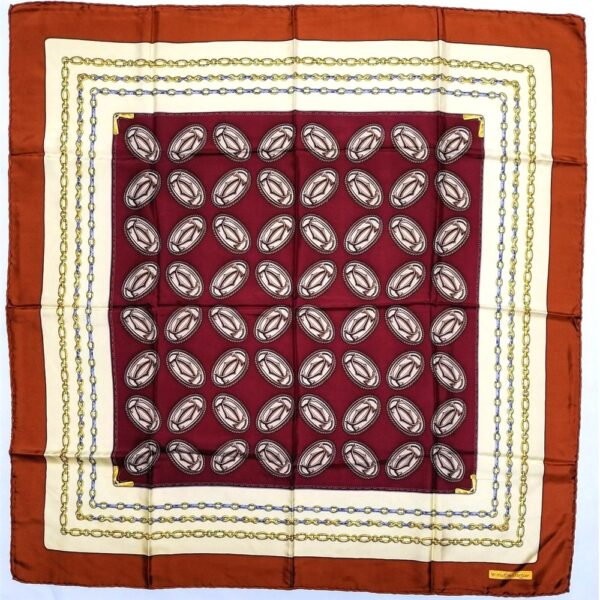 1023-Khăn lụa vuông-Must de Cartier Burgundy “Double C” scarf-Khá mới0