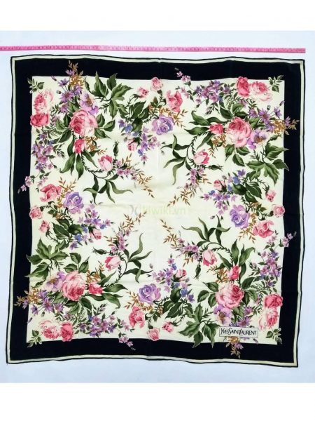 1025-Khăn-Yves Saint Laurent Floral vintage scarf (~76cm x 76cm)0