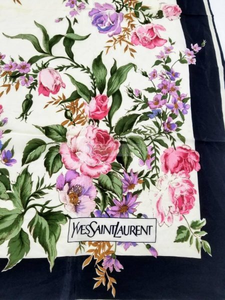 1025-Khăn-Yves Saint Laurent Floral vintage scarf (~76cm x 76cm)1