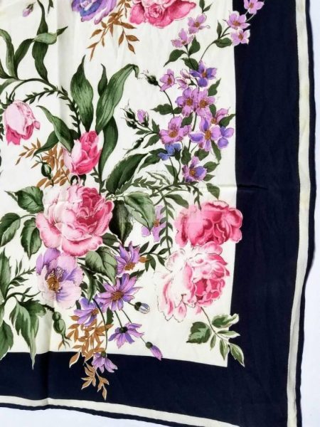 1025-Khăn-Yves Saint Laurent Floral vintage scarf (~76cm x 76cm)3