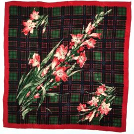 1027-Khăn lụa vuông-Nina Ricci Lily flower vintage scarf (~86cm x 86cm)-Khá mới