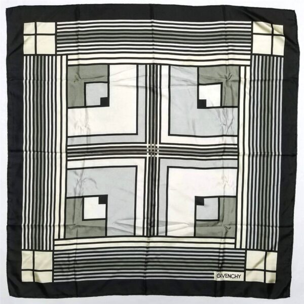 1032-Khăn lụa vuông-GIVENCHY black edging vintage scarf (~78cm x 78cm)0