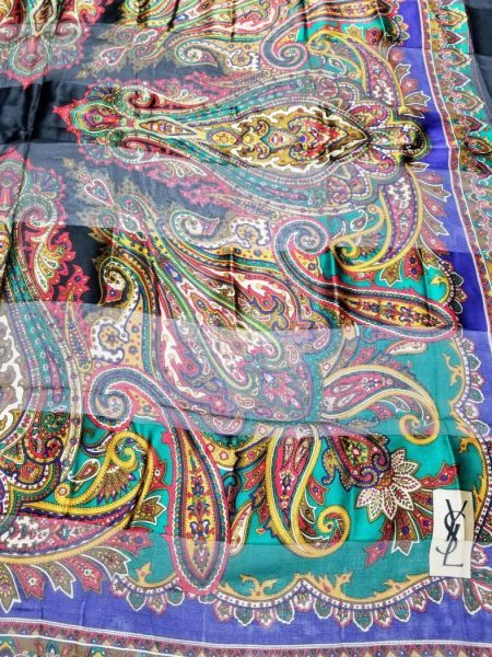 1033-Khăn-Yves Saint Laurent foulards vintage scarf (~98cm x 98cm)1
