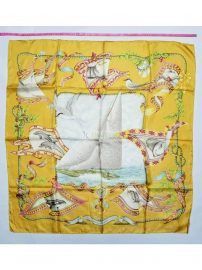 1034-Khăn lụa-SALVATORE FERRAGAMO Boat and Birds pattern scarf