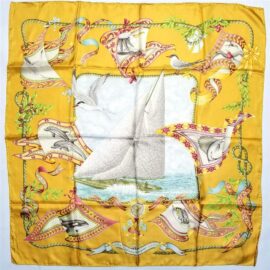 1034-Khăn lụa-SALVATORE FERRAGAMO Sailboat and Birds pattern scarf-Như mới/chưa sử dụng