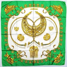 1041-Khăn lụa-HERMES Les Cavaliers D’or Rybal green scarf