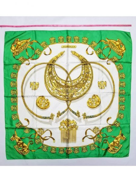 1041-Khăn lụa-HERMES Les Cavaliers D’or Rybal green scarf0