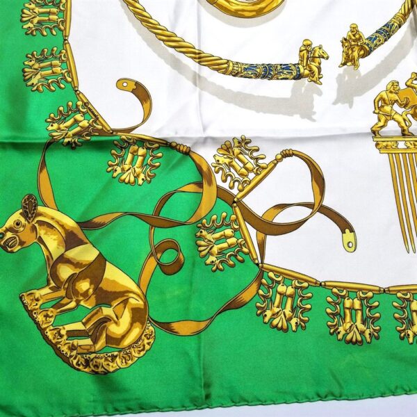 1041-Khăn lụa-HERMES Les Cavaliers D’or Rybal green scarf4