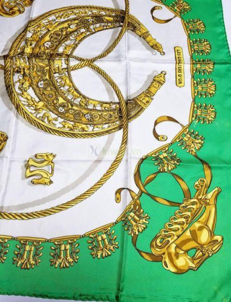 1041-Khăn lụa-HERMES Les Cavaliers D’or Rybal green scarf5