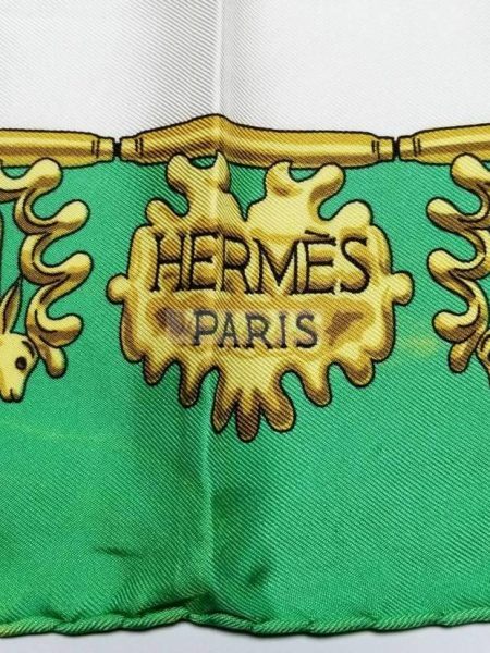 1041-Khăn lụa-HERMES Les Cavaliers D’or Rybal green scarf7