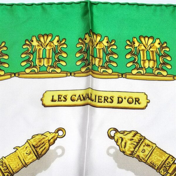 1041-Khăn lụa-HERMES Les Cavaliers D’or Rybal green scarf10