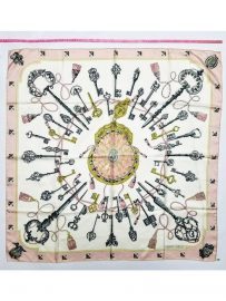 1043-Khăn lụa-HERMES Les Cles key pattern pink edging scarf