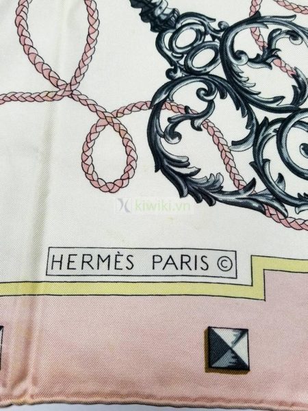 1043-Khăn lụa-HERMES Les Cles key pattern pink edging scarf6