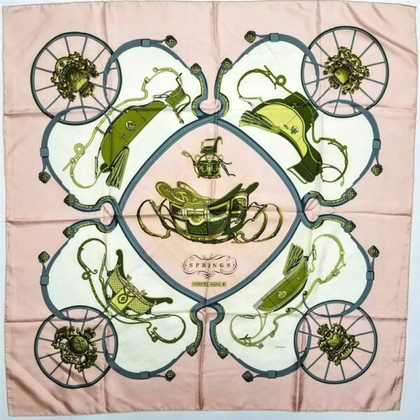 1037-Khăn lụa-HERMES Springs Ledoux pink scarf-Gần như mới0