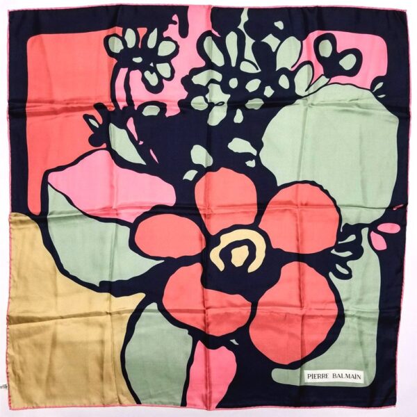 1050-Khăn lụa vuông-Pierre Balmain flower pattern scarf (~78cm x 78cm)-Gần như mới0