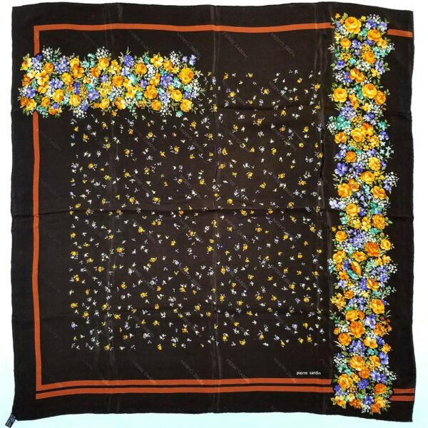 1052-Khăn lụa vuông-Pierre Cardin floral brown scarf (~76cm x 76cm)-Khá mới0