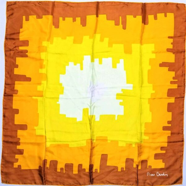 1053-Khăn lụa vuông-Pierre Cardin yellow scarf (~78cm x 78cm)-Khá mới0
