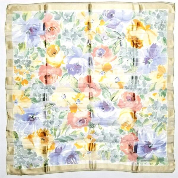 1054-Khăn lụa vuông-Pierre Cardin floral scarf (~87cm x 87cm)-Gần như mới0