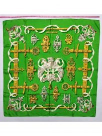 1046-Khăn lụa-HERMES Ferronnerie green back ground scarf (~88cm x 88cm)