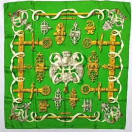 1046-Khăn lụa-HERMES Ferronnerie green scarf-Đã sử dụng