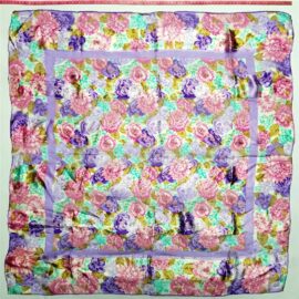 1062-Khăn lụa vuông-Bill Blass silk floral scarf (~87cm x 87cm)-Khá mới