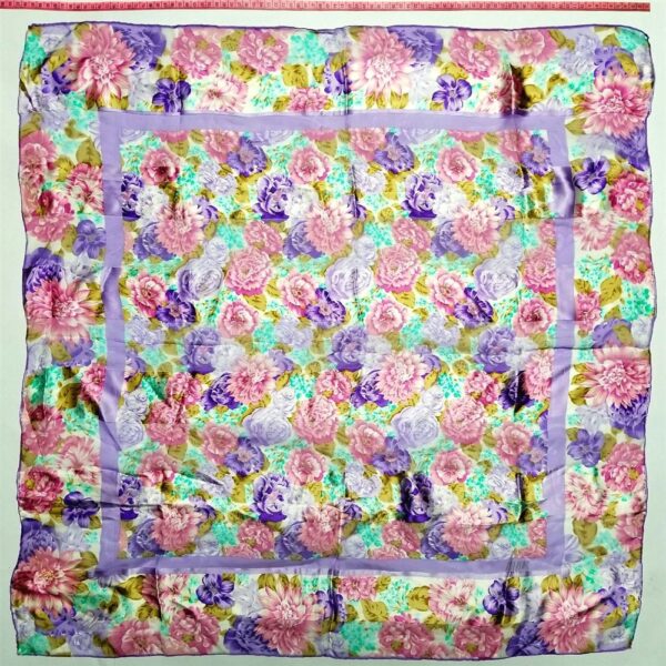 1062-Khăn lụa vuông-Bill Blass silk floral scarf (~87cm x 87cm)-Khá mới0