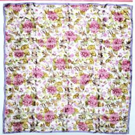1075-Khăn lụa vuông-Christian Bernard floral silk scarf (~88cm x 88cm)-Khá mới