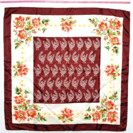 1077-Khăn lụa vuông-Floral silk scarf (~78cm x 78cm)-Khá mới