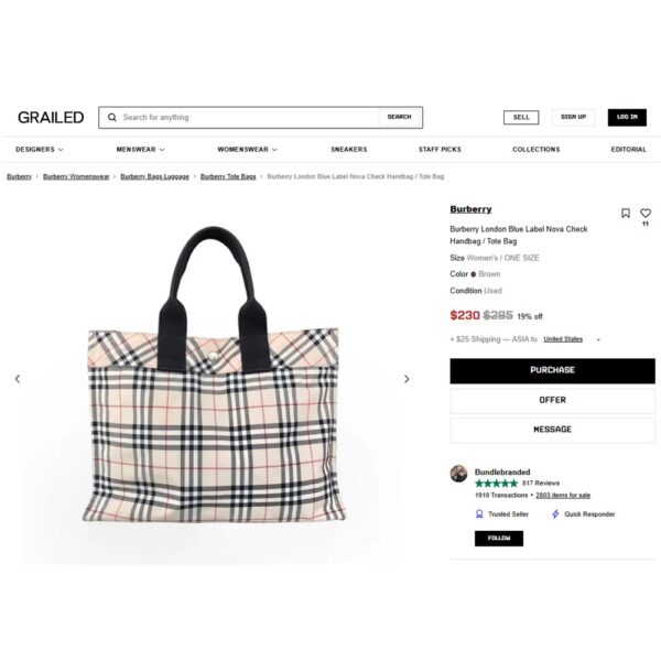 1360-Túi xách tay-Burberry Nova Check cloth tote bag-Đã sử dụng13