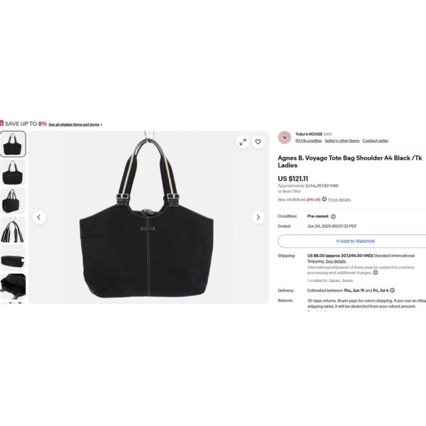 1454-Túi xách tay-Agnes’B Japan nylon tote bag-Như mới15
