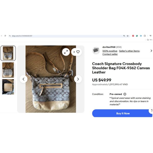 1472-Túi đeo chéo-COACH Signature Cloth & Leather Crossbody bag-Đã sử dụng/Khá sạch13