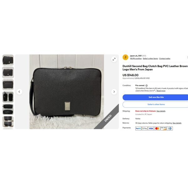 1392-Túi cầm tay-DUNHILL Black Textured Canvas men’s clutch-Như mới13