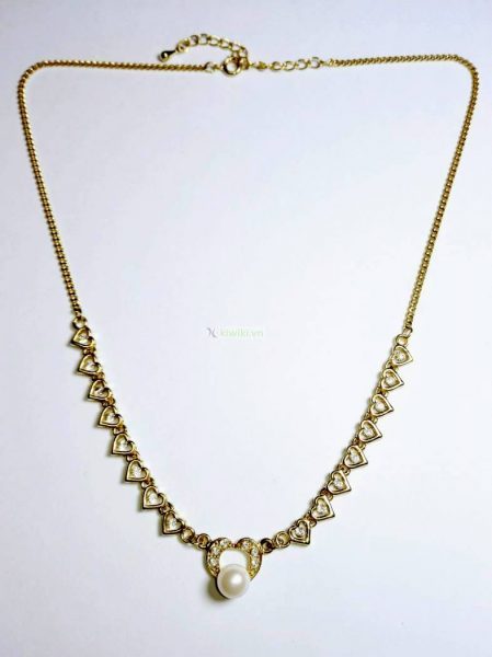 0778-Dây chuyền nữ-Faux pearl and crystal gold plated necklace1