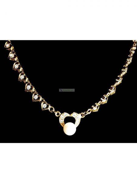 0778-Dây chuyền nữ-Faux pearl and crystal gold plated necklace0