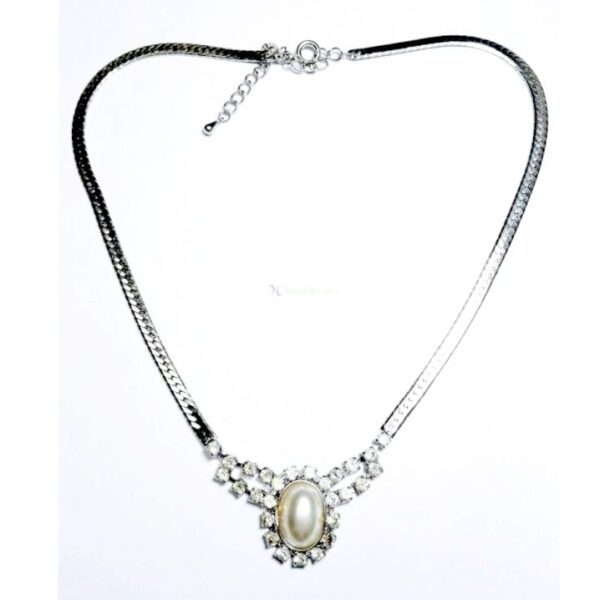 0783-Dây chuyền nữ-Silver color & faux pearl, crystal necklace2