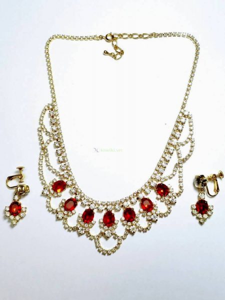 0784-Dây chuyền nữ-Bridal red tone necklace1