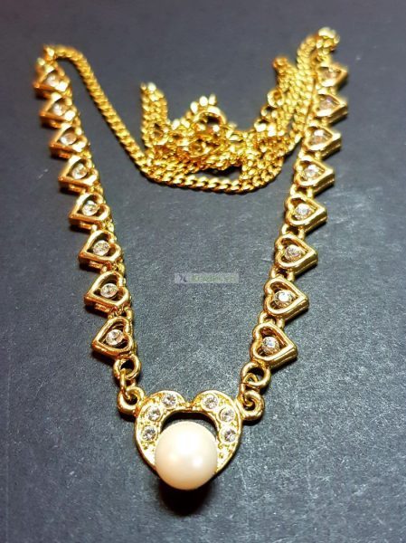 0778-Dây chuyền nữ-Faux pearl and crystal gold plated necklace2