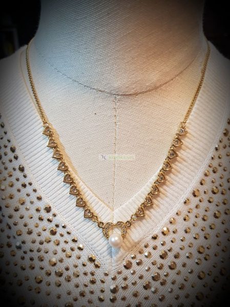 0778-Dây chuyền nữ-Faux pearl and crystal gold plated necklace7