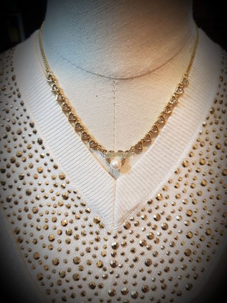 0778-Dây chuyền nữ-Faux pearl and crystal gold plated necklace8