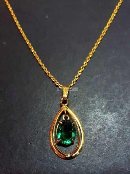 0791-Dây chuyền nữ-Green cubic zirconia teardrop necklace2