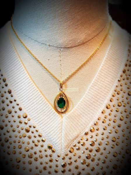 0791-Dây chuyền nữ-Green cubic zirconia teardrop necklace7