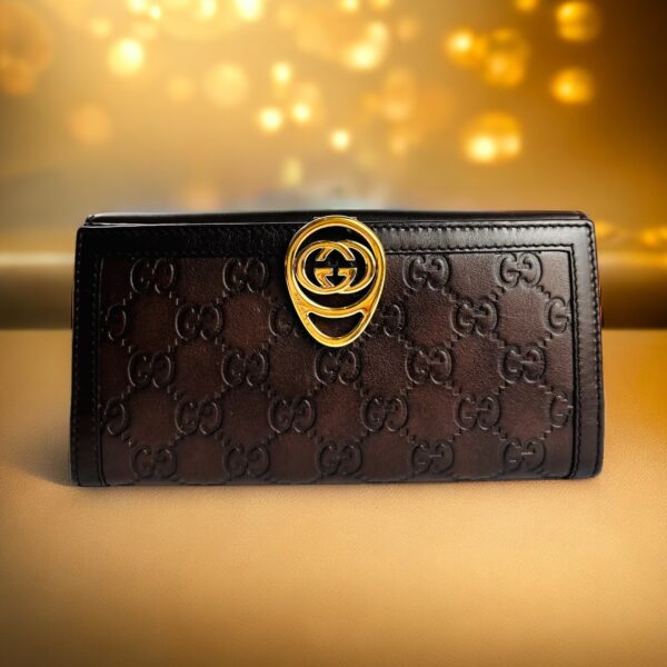 1651-Ví dài nữ-GUCCI Brown Guccissima Interlocking GG Clip Continental wallet-Khá mới0