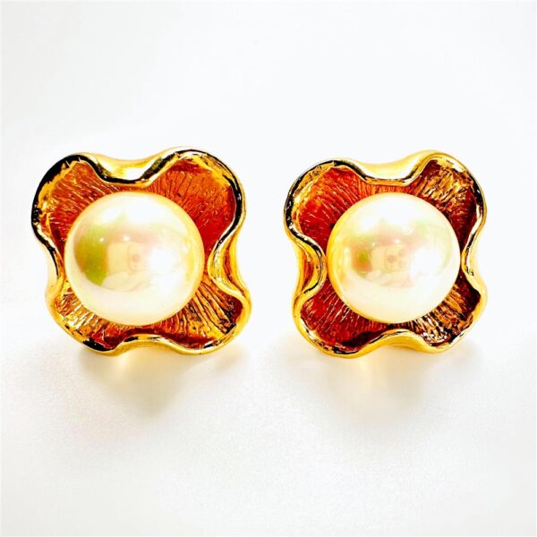 0879-Bông tai nữ-Faux pearl gold plated clip earrings-Khá mới1