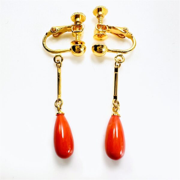 0922-Bông tai nữ-Japan red coral gold plated clip earrings-Chưa sử dụng1
